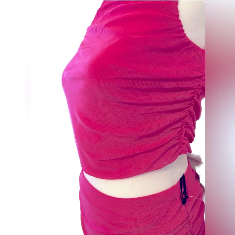 House of Harlow 1960 Hot Pink One-Shoulder Ruched Skirt Set
